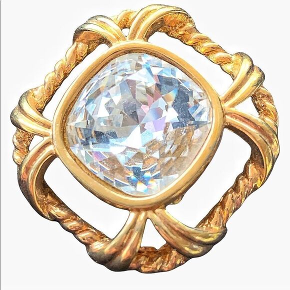 Vintage Swarovski Savvy gold huge crystal clip earrings, new on card - Picture 1 of 11